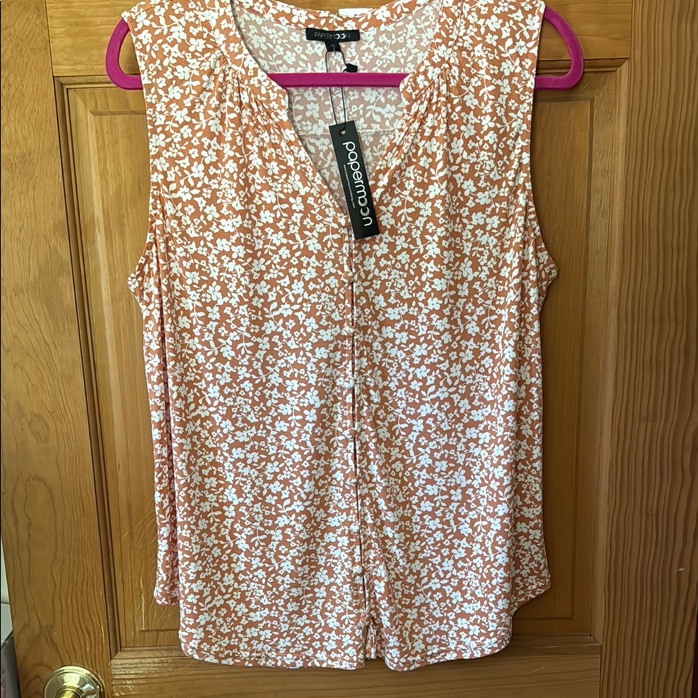 Papermoon Peach Sleeveless Tank Top with Floral Print